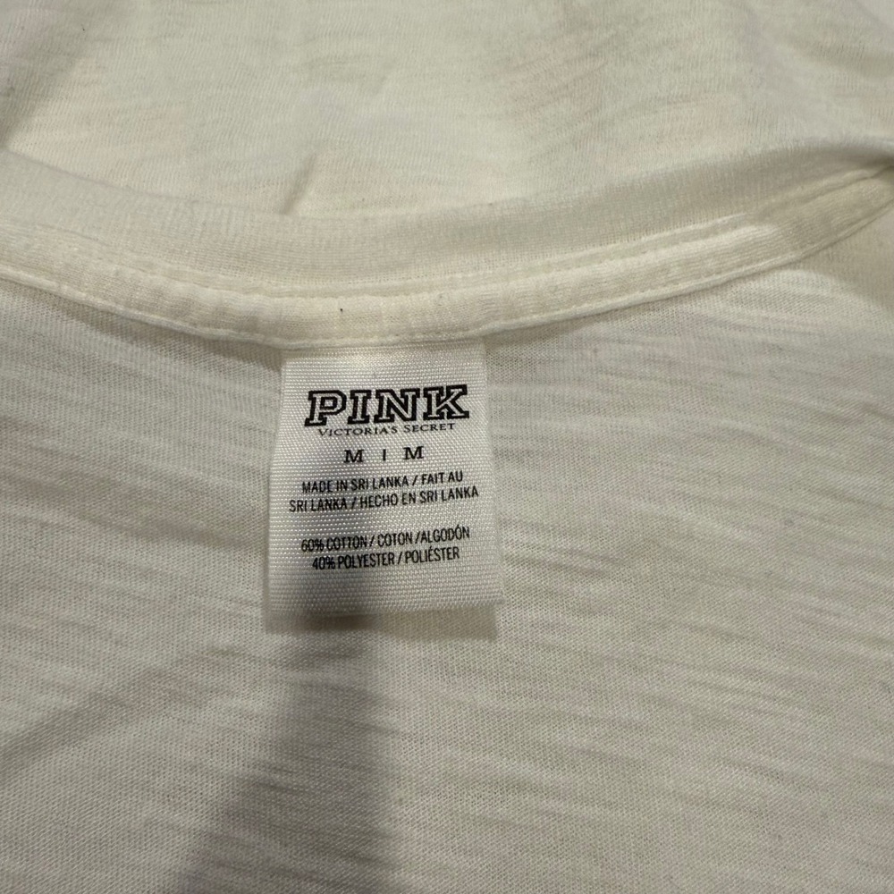 PINK Victoria's Secret White V-Neck Graphic T-Shirt Top Tee Medium - Picture 3 of 3